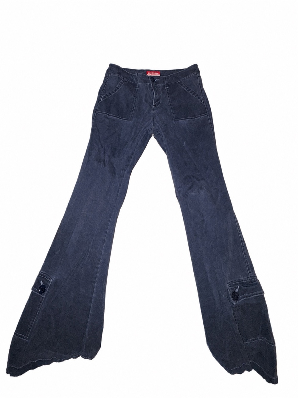 VINTAGE UNIONBAY Dark Navy Flared Corduroy Pants with Buttoned Cargo Tabs